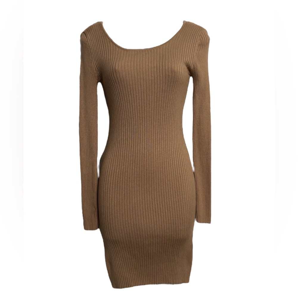Derek Heart Long Sleeve Brown Knit Dress